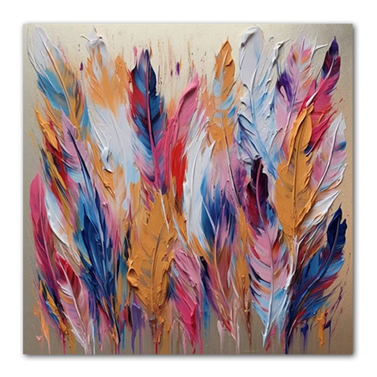 Colorful Bird Feather 3d Heavy Textured Partial Oil Painting